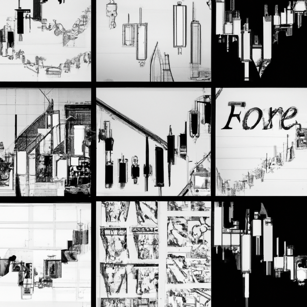 A collage of candlestick patterns, economic charts, and social media icons representing various types of forex signals.