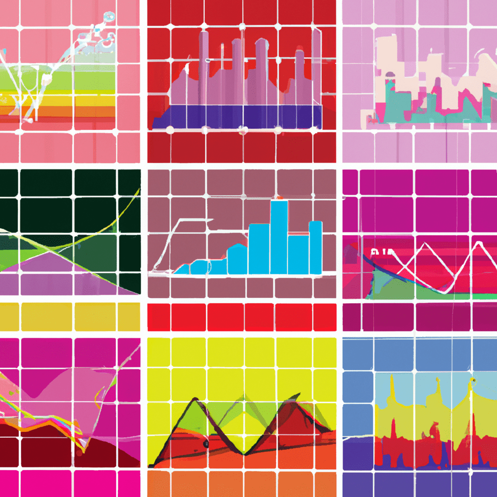 A collage of colorful line charts.