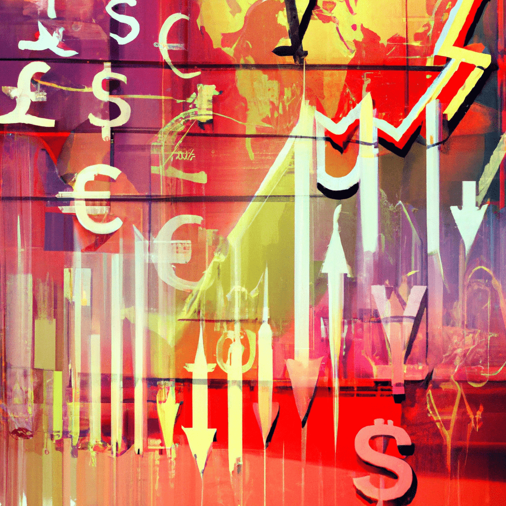 A collage of different currency symbols overlaid with different types of forex signals, such as arrows and graphs.