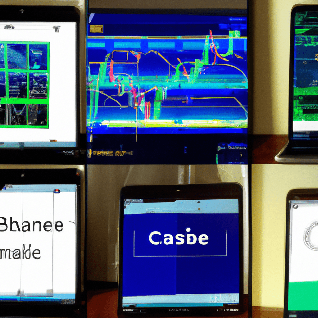 A collage of four mobile screens displaying the Coinbase, Binance, Kraken, and eToro trading platforms with Bitcoin and Ethereum charts in the background.