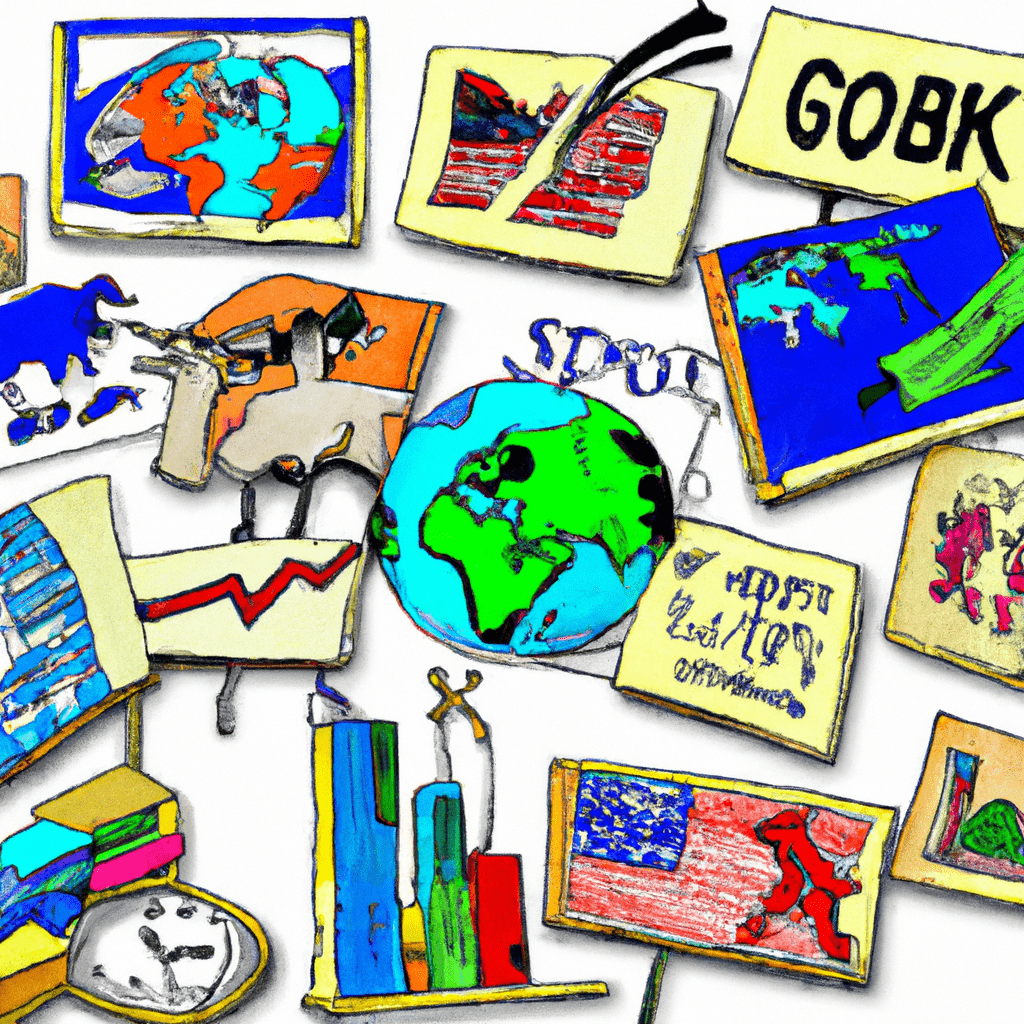 A collage of global stock market symbols representing various countries and industries.