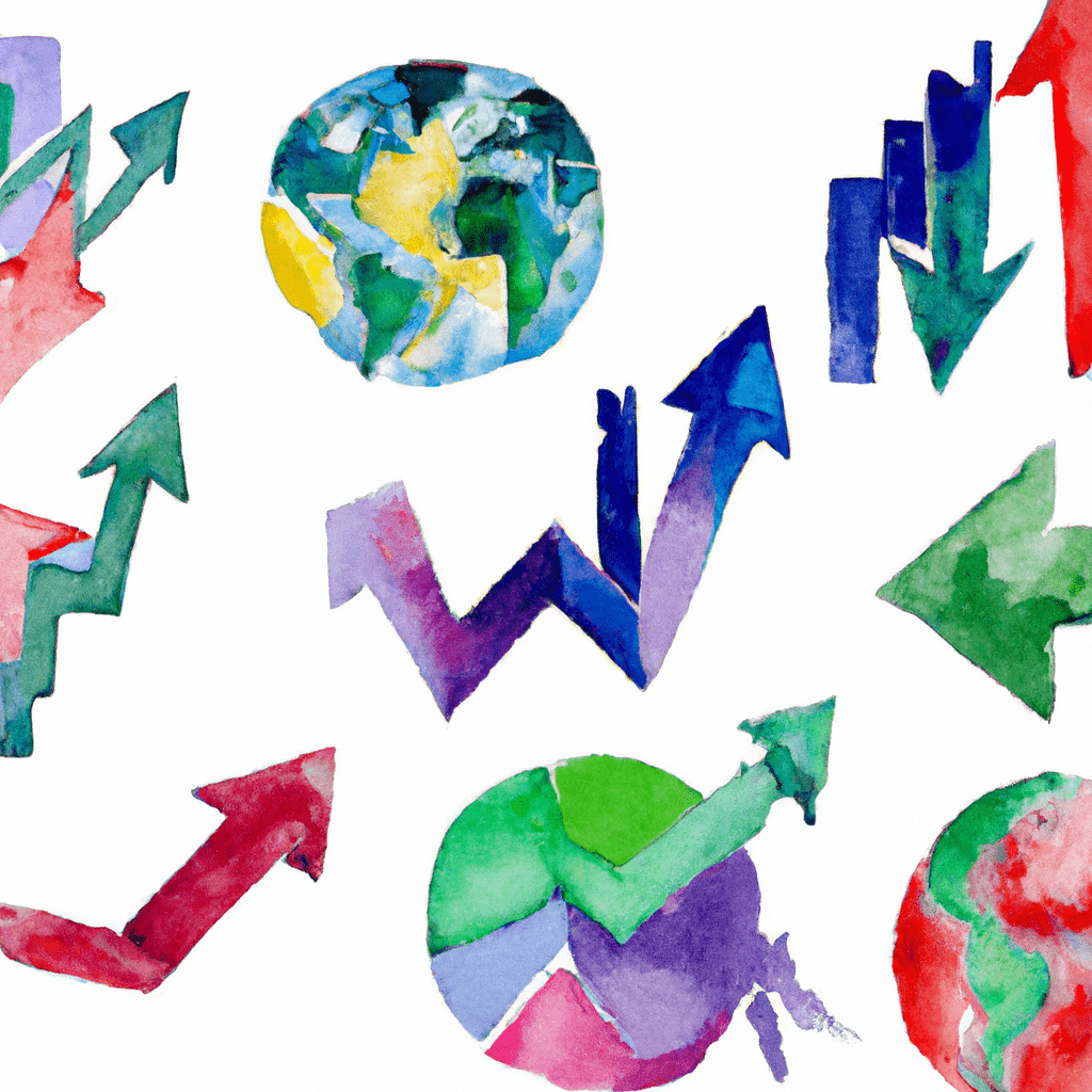 A collage of various global stock index logos with arrows showing their performance trends.