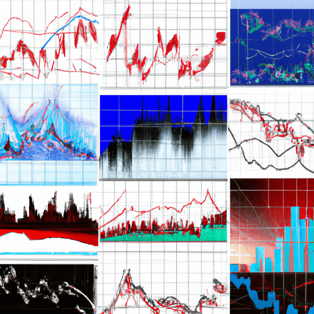 A collage of various stock market graphs representing different sectors and regions.