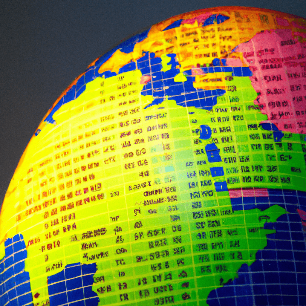 A colorful globe with stock tickers.