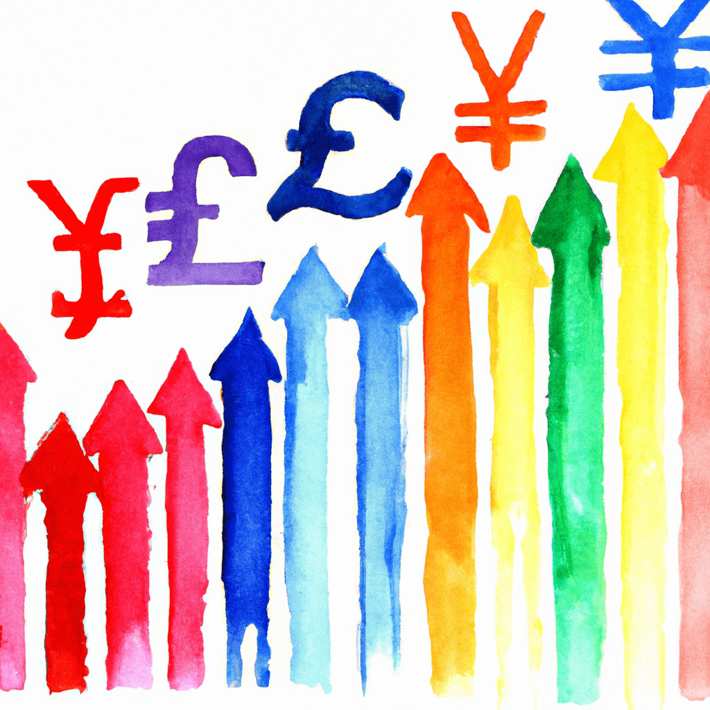 A colorful graph with currency symbols.