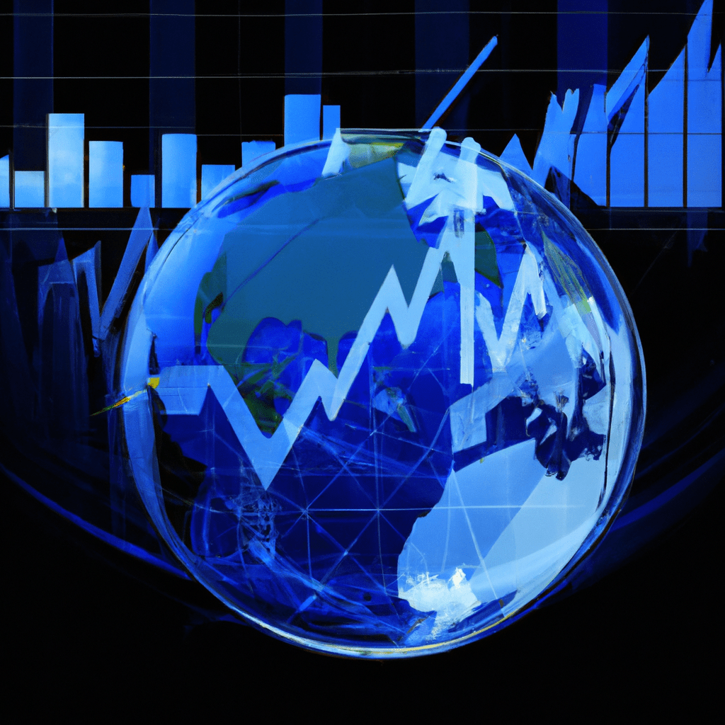 A globe with overlaid stock market graphs.