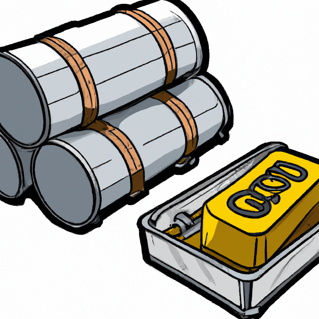 A gold bar and silver coins sitting on top of an oil barrel, symbolizing the interplay between precious metals and oil in futures trading.