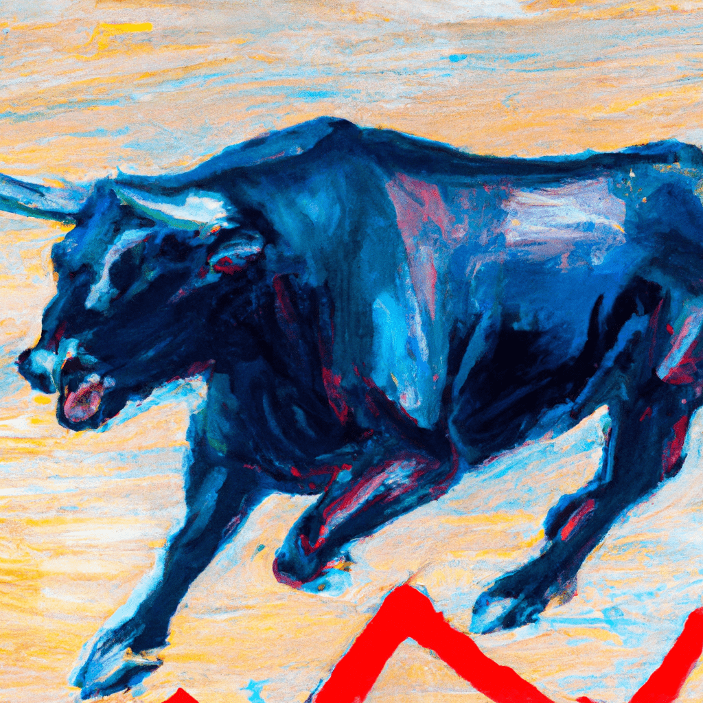 A graphic of a bull running on a stock market graph, symbolizing the upward trend and potential for profits in a bull market.