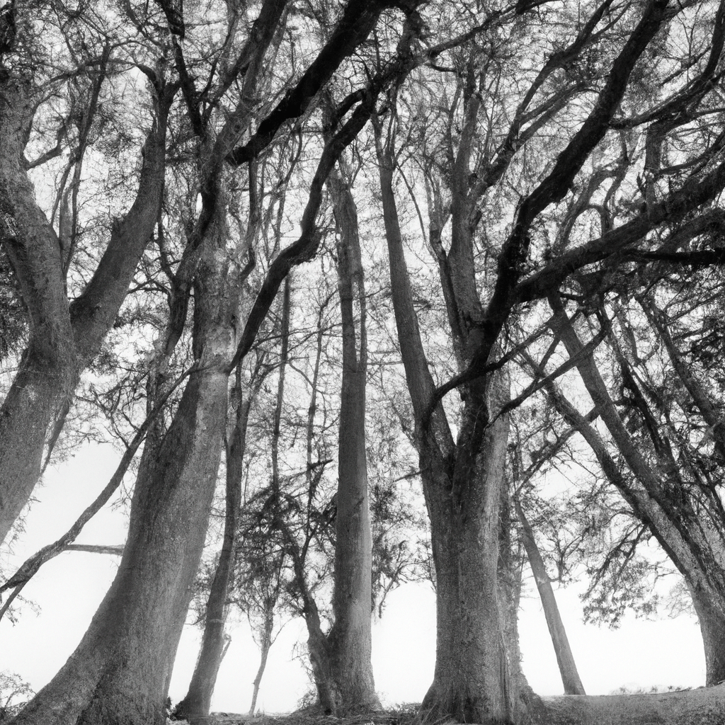 A group of strong, towering oak trees symbolizing stability and growth in the stock market.