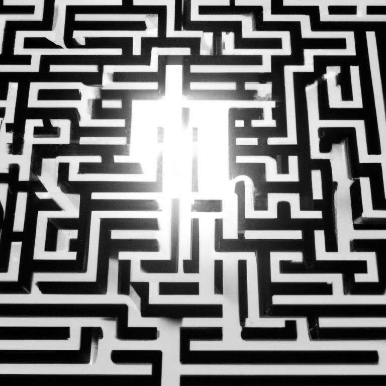 a maze with a glowing exit black and whi 1024x1024 95210437