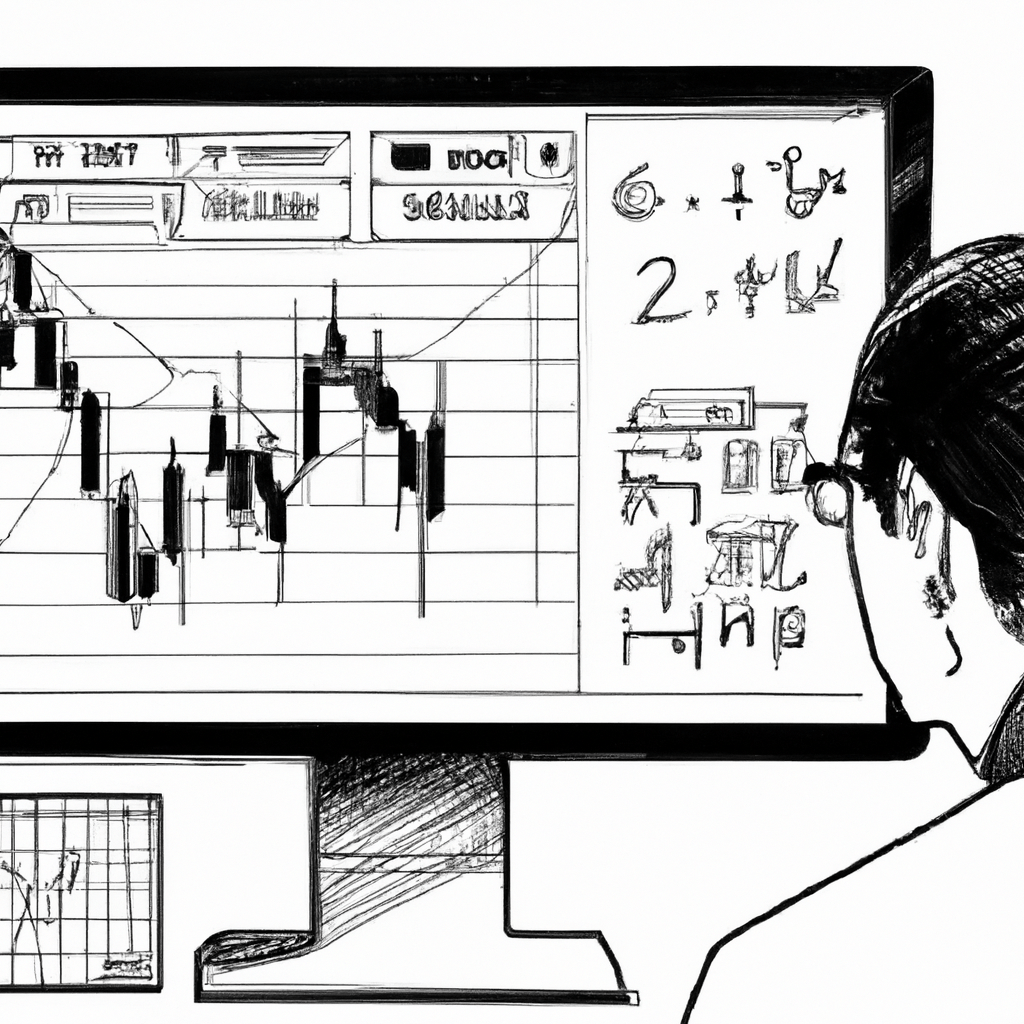 A person analyzing currency charts on a computer screen with various technical indicators and charts displayed.