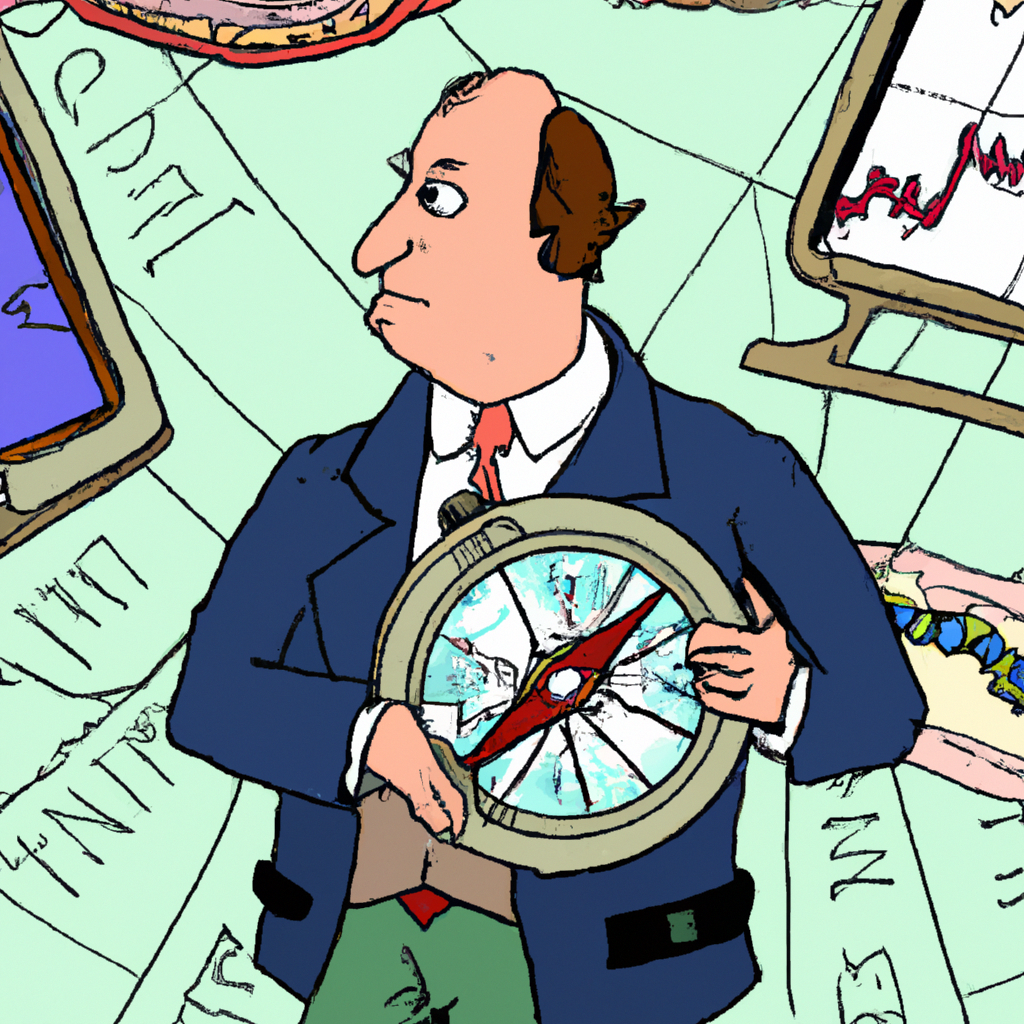 A person holding a compass surrounded by various futures trading charts.