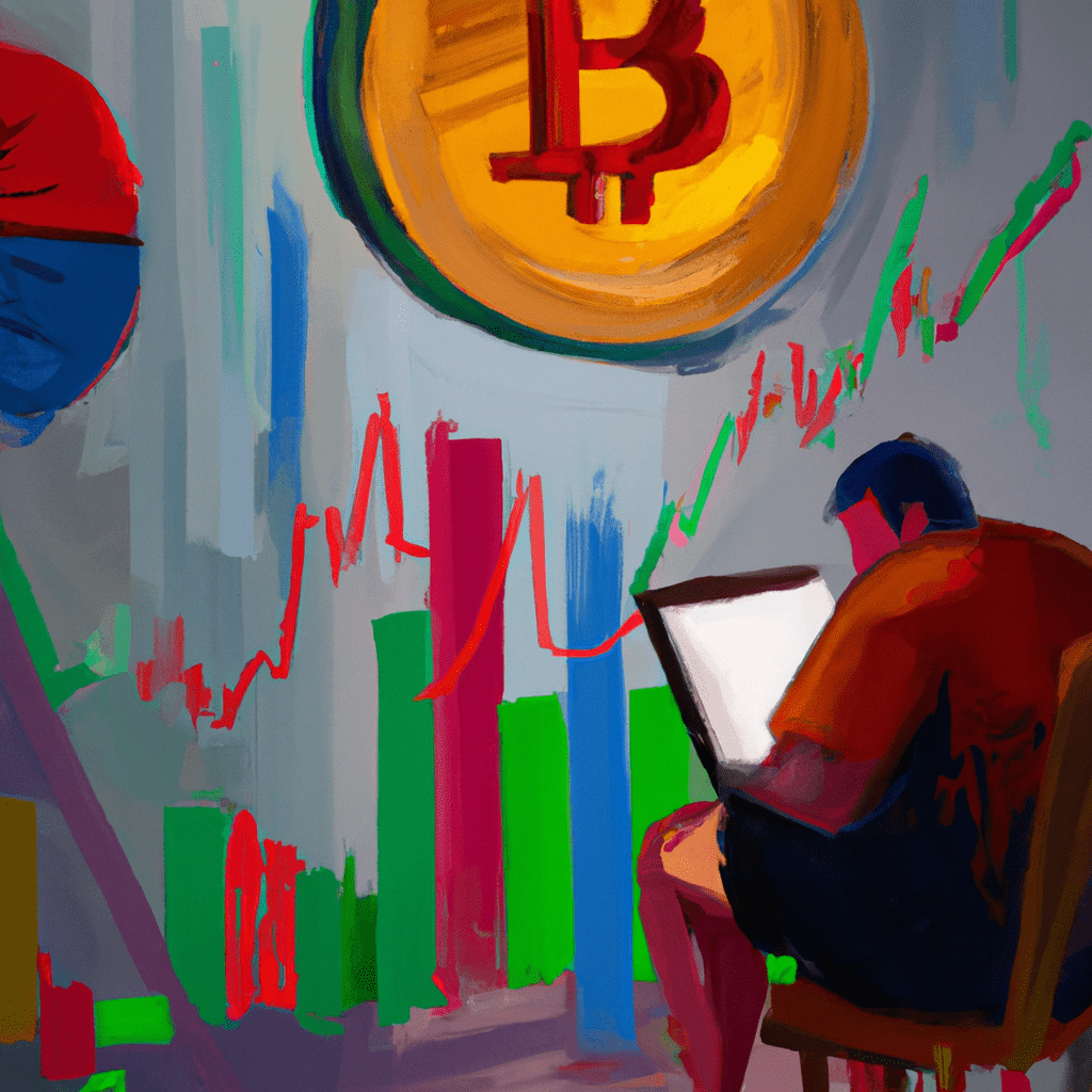 A person surrounded by charts, graphs, and a laptop, analyzing cryptocurrency trends and making informed trading decisions.