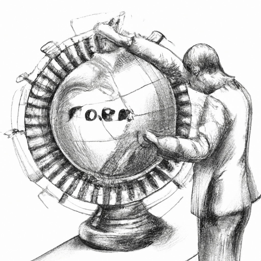 A person using a globe as a roulette wheel to represent the risk and unpredictability of forex trading.