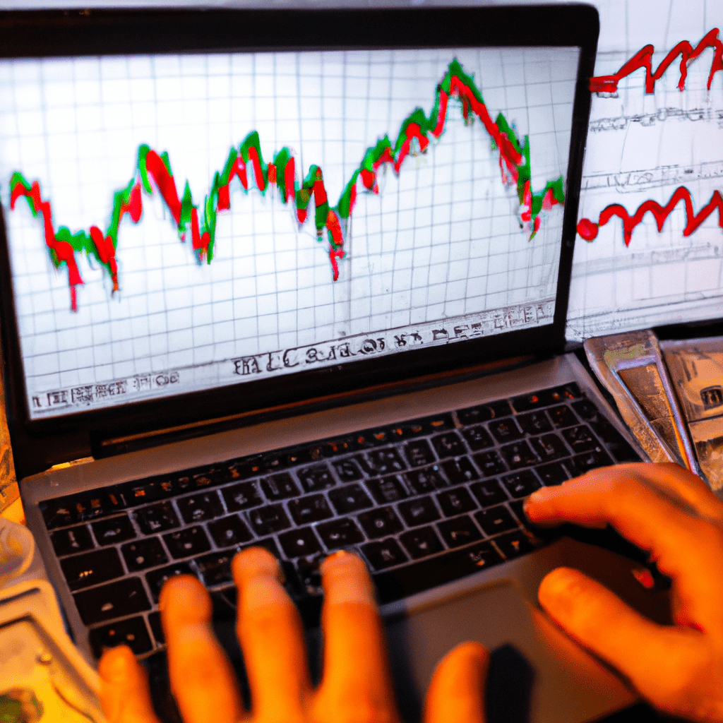 A person using a laptop with Forex charts and signals displayed on the screen, surrounded by dollar bills.
