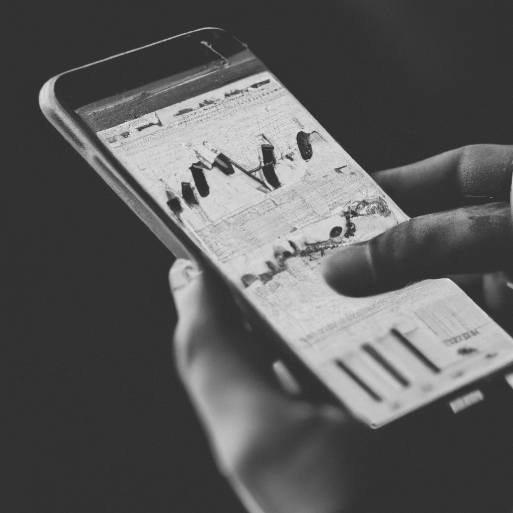 A person using a mobile app with forex charts and signals.
