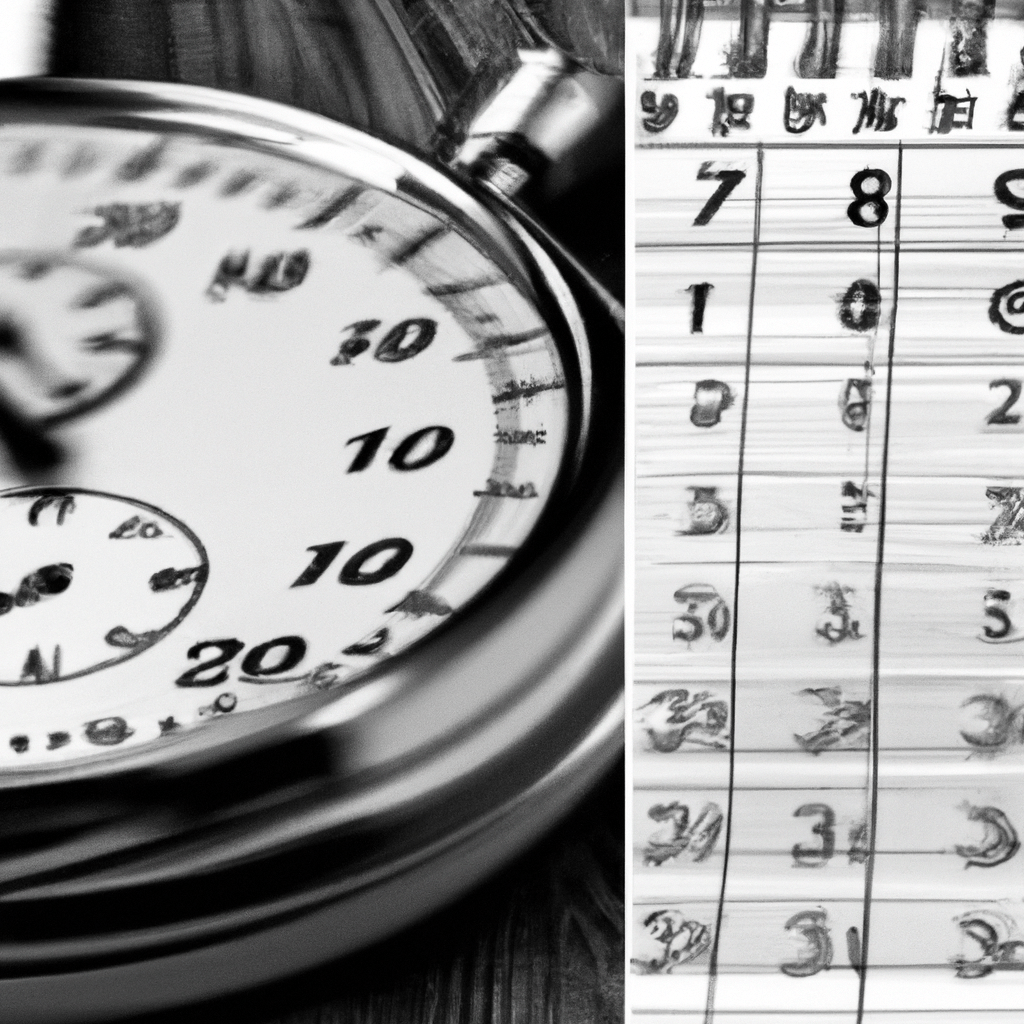 A split image showing a stopwatch and a calendar, symbolizing the fast-paced nature of spot forex trading and the long-term planning involved in the forward forex market.