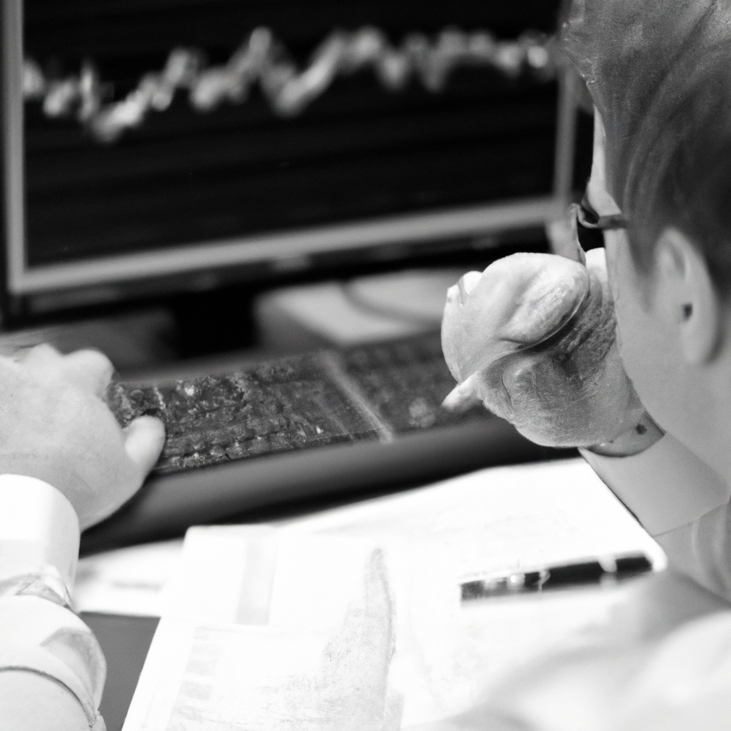 A stockbroker analyzing market data charts.