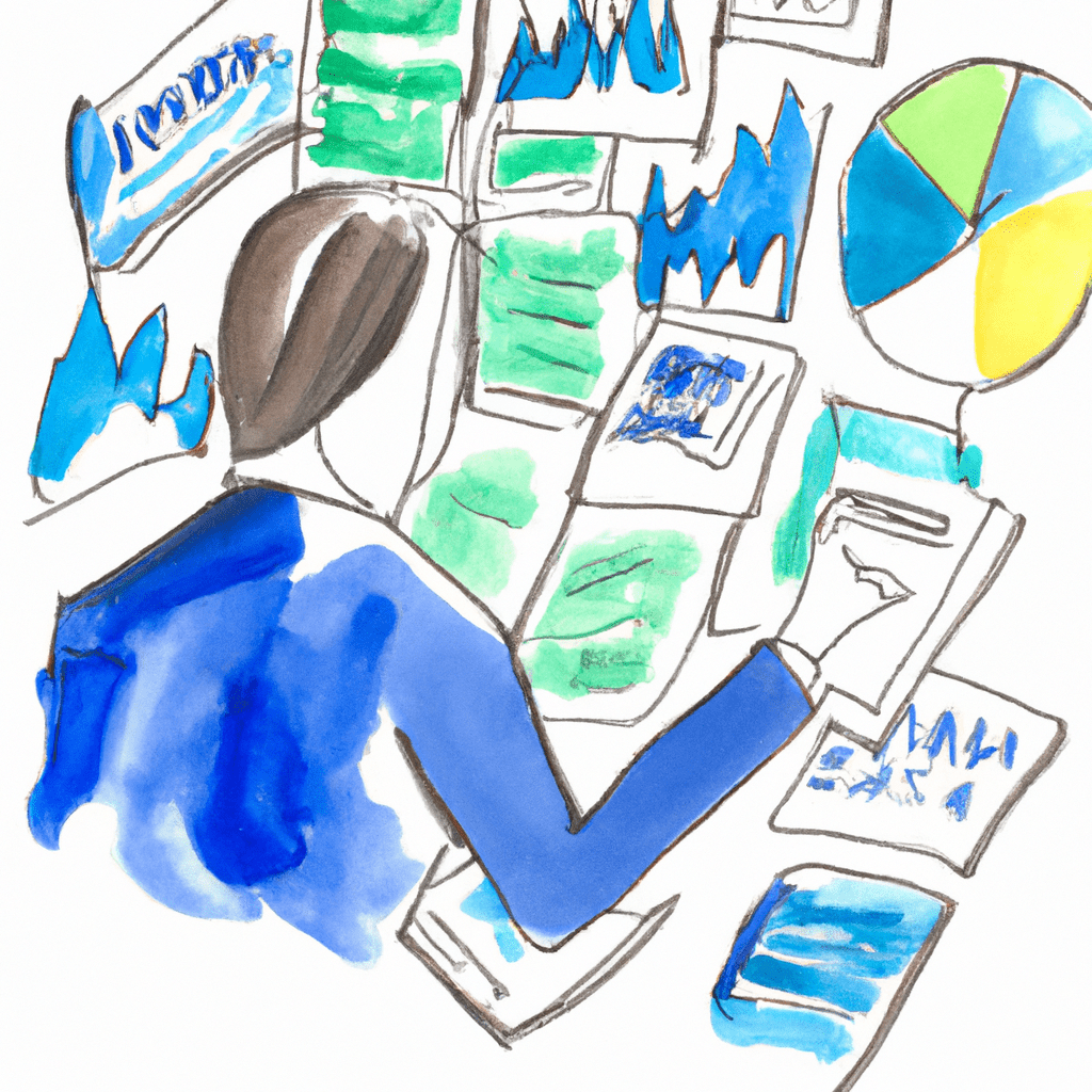 An image of a person analyzing financial statements and stock charts while surrounded by blue-chip company logos.