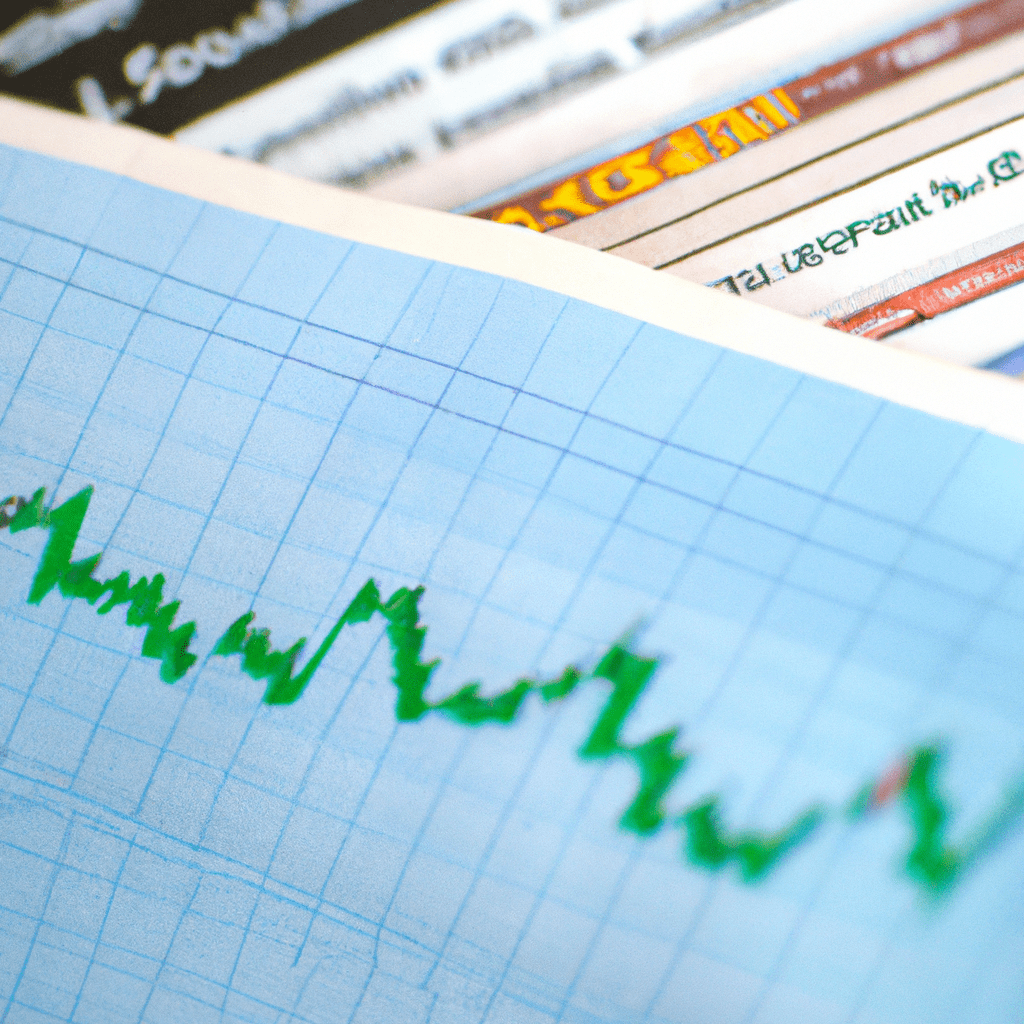An image of a stock market graph with an upward trend, surrounded by newspaper headlines and a diverse portfolio of blue-chip stocks.