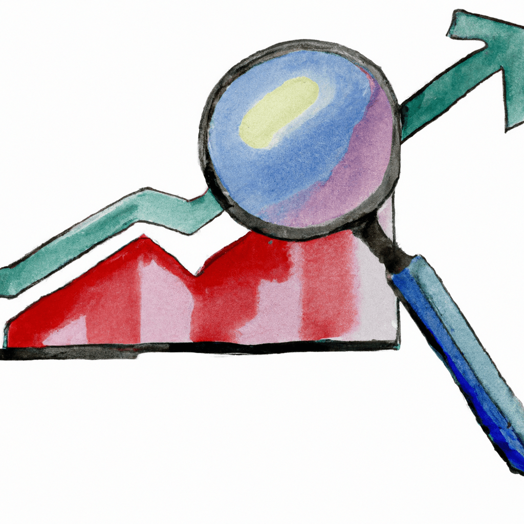 An image of a stock market graph with an upward trend and a magnifying glass symbolizing research and precision.