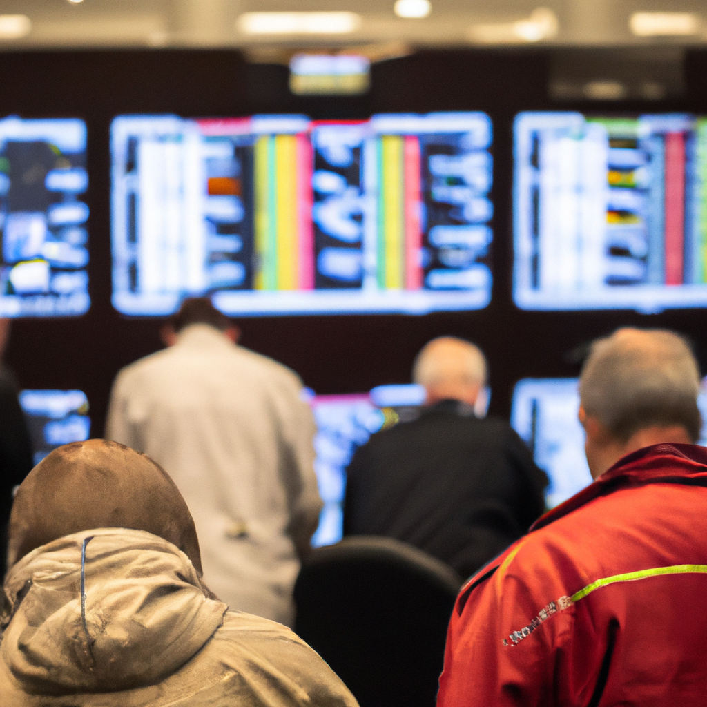 An image of a stock market trading floor with traders in colorful jackets and multiple computer screens displaying futures contracts being bought and sold.