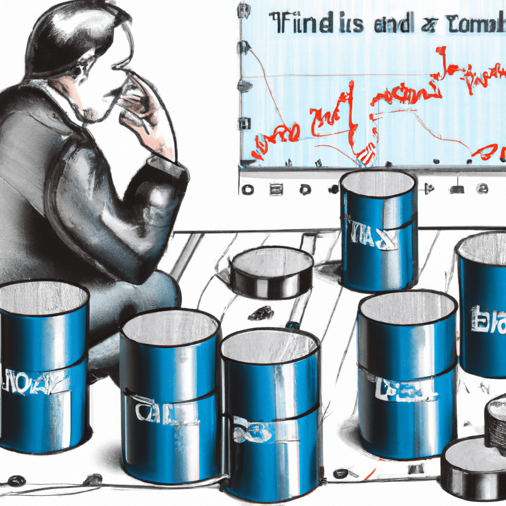 An image of a trader analyzing charts and graphs while surrounded by silver and oil barrels.