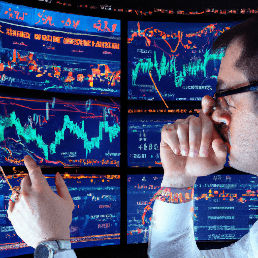 An image of a trader analyzing charts and data on multiple screens, surrounded by various indicators and signals.