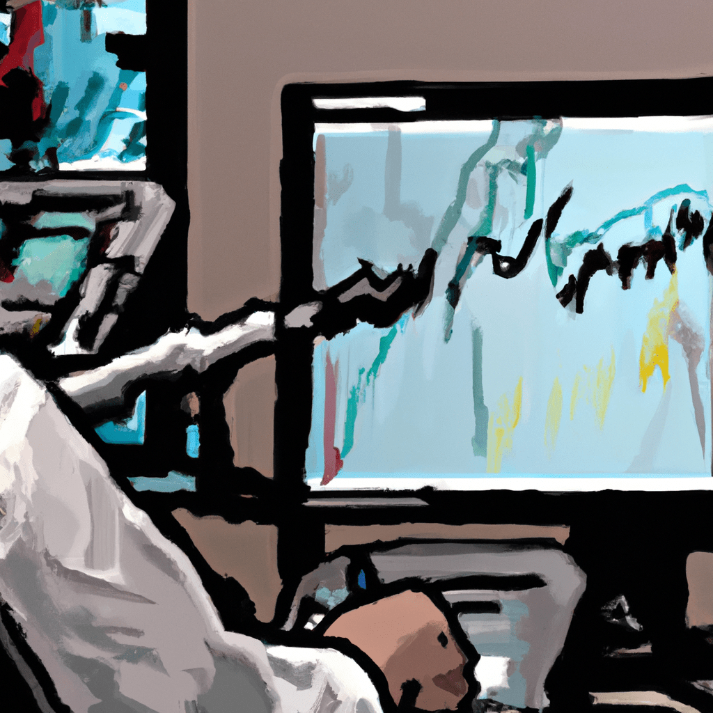 An image of a trader analyzing charts and economic indicators on a computer screen while a robotic arm generates forex signals.