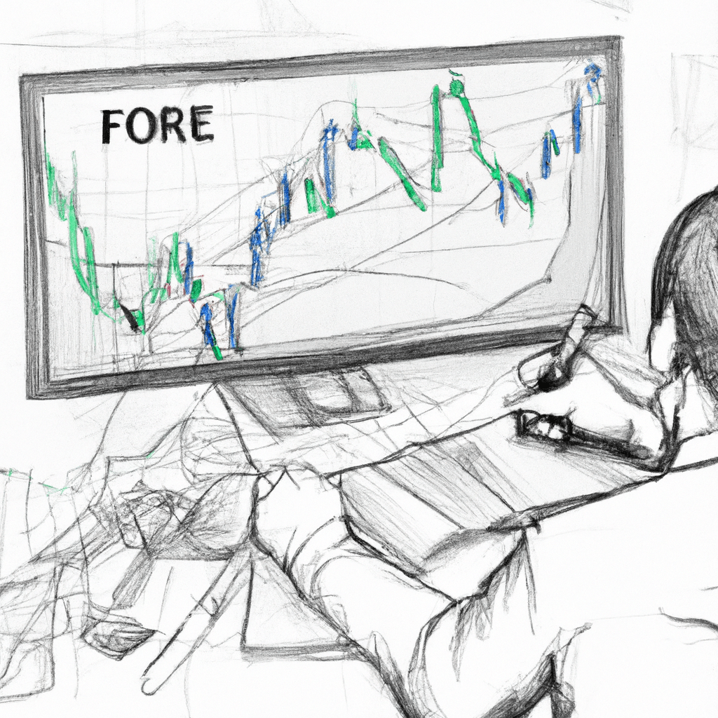 An image of a trader analyzing forex charts and receiving forex signals on a computer screen, surrounded by various tools and indicators.