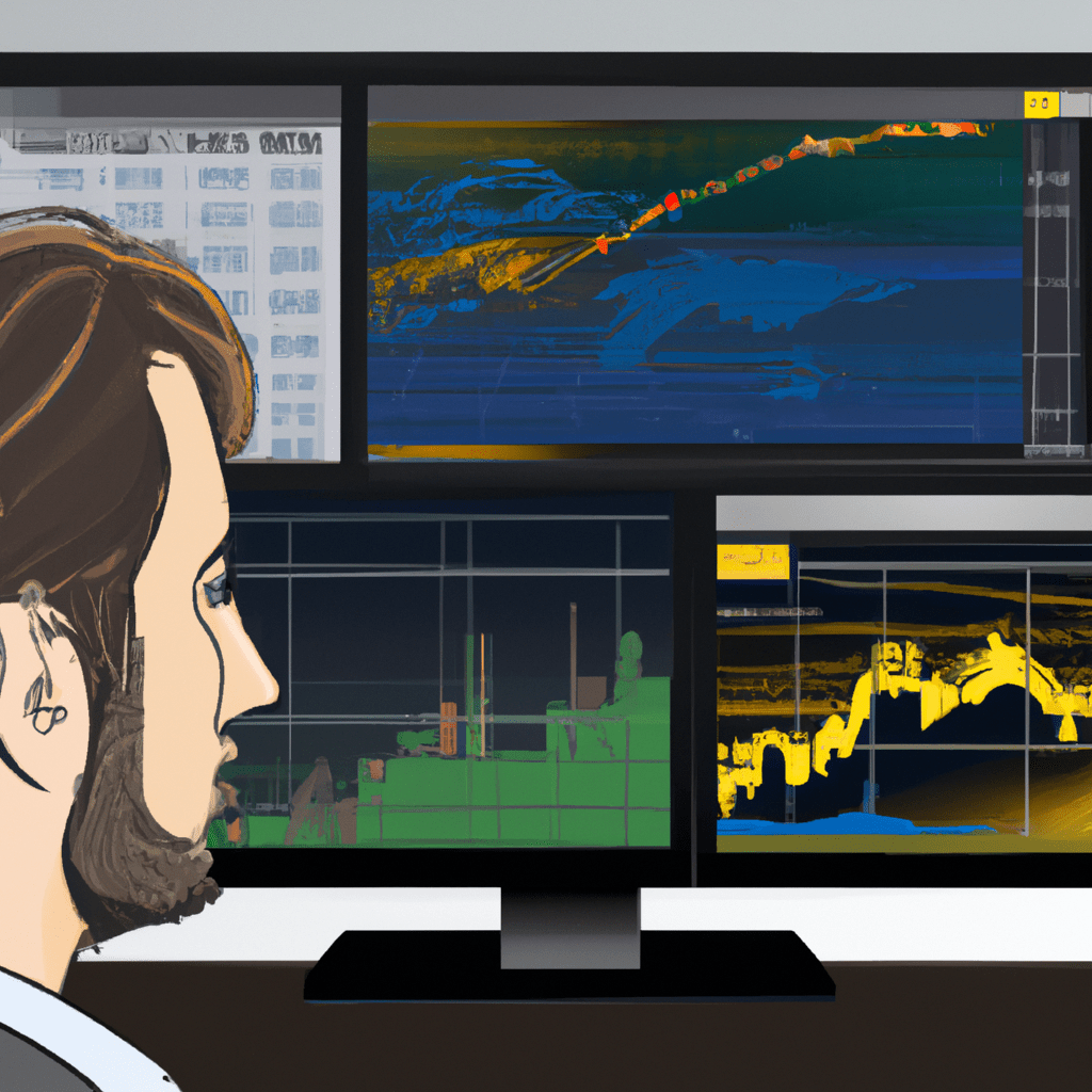 An image of a trader analyzing futures indices and gold and silver markets on multiple screens, while keeping an eye on oil supply and demand indicators.