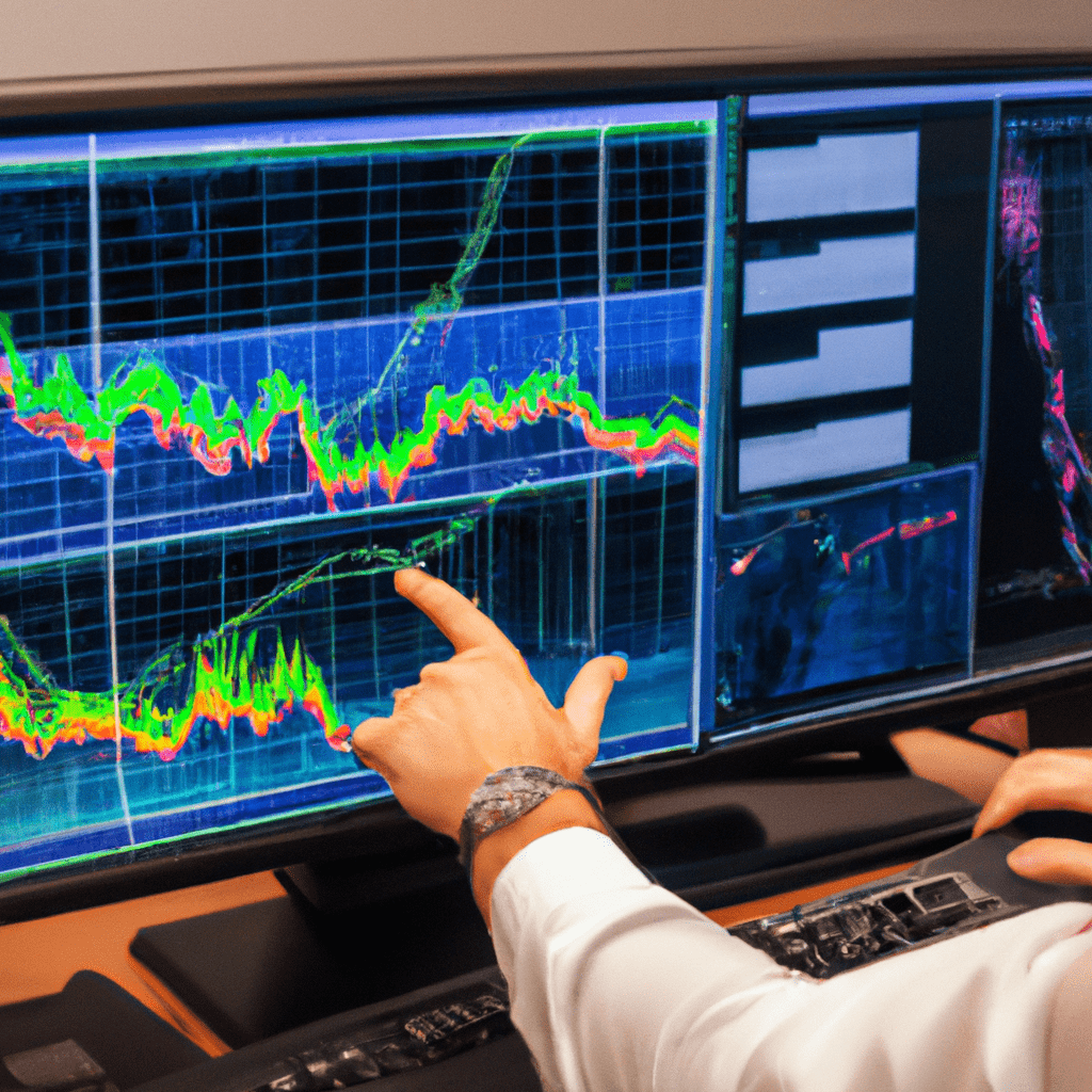 An image of a trader receiving real-time forex signals on their computer screen, surrounded by charts and graphs.