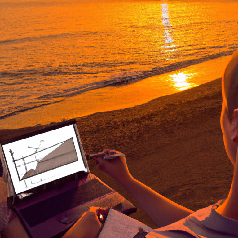 a person sitting on a beach laptop in ha 1024x1024 39540820.png