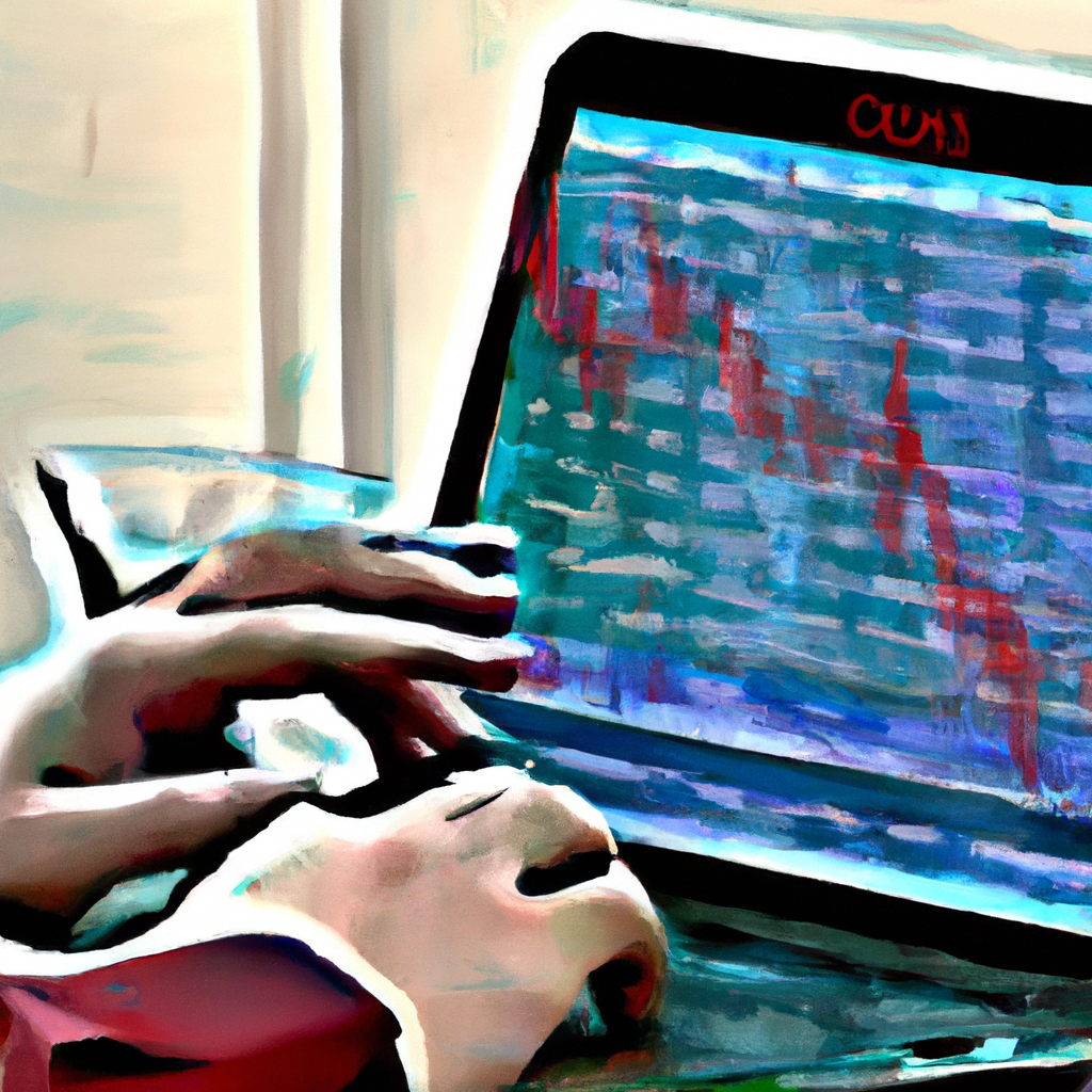 A person using a laptop, analyzing forex charts and receiving forex signals.